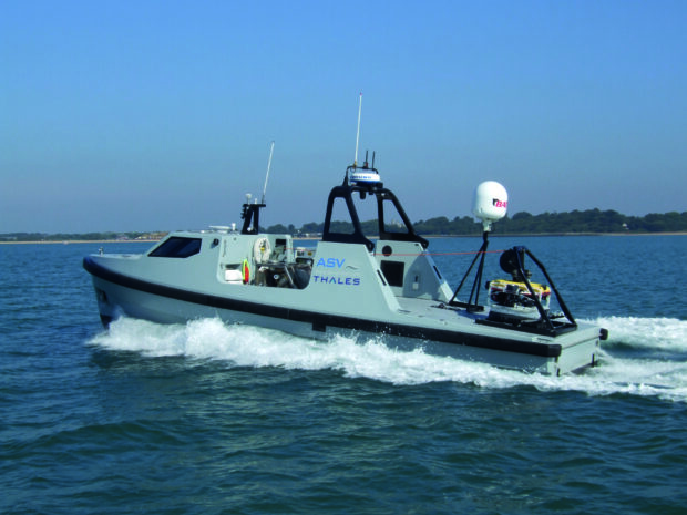 image of Thales minesweeper boat in the sea