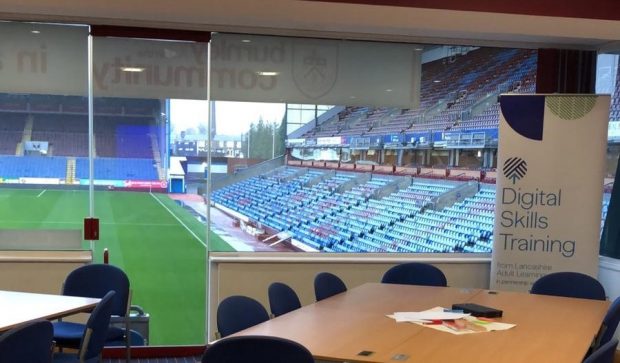 training room with view of the football pitch outside